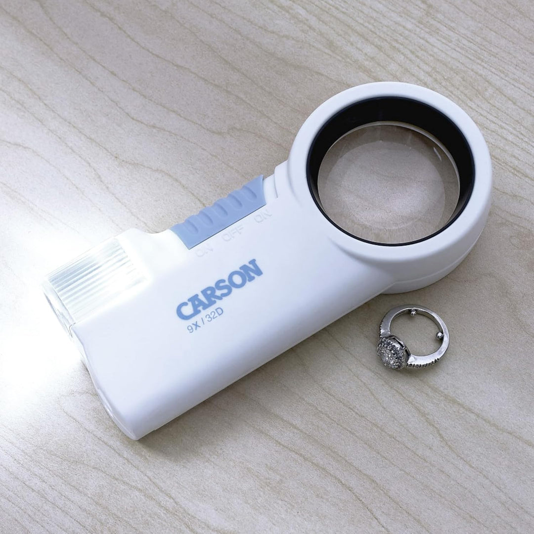 Carson MagniFlash asphärische 9x Lupe mit LED und Taschenlampenfunktion (CP-32) 9x LED-Lupe, 9x LED-