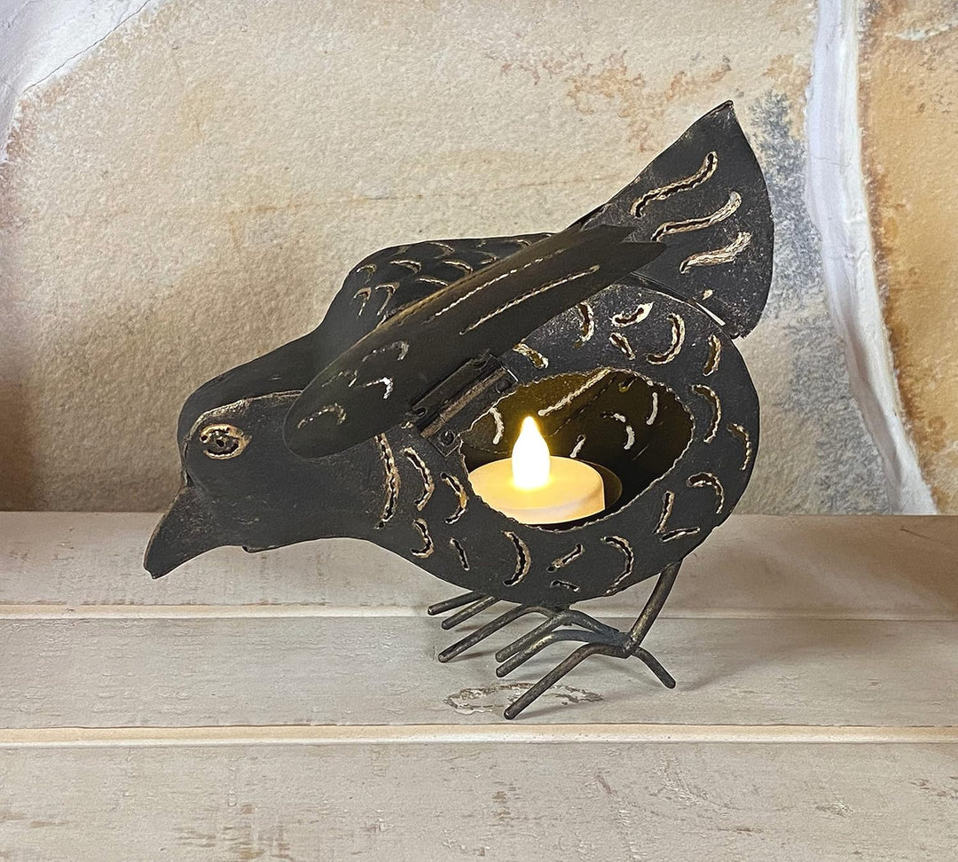 DanDiBo Teelichthalter Metall Figur Klein Windlicht Huhn für 1 Teelicht Vogel 19 cm Kerzenständer 93