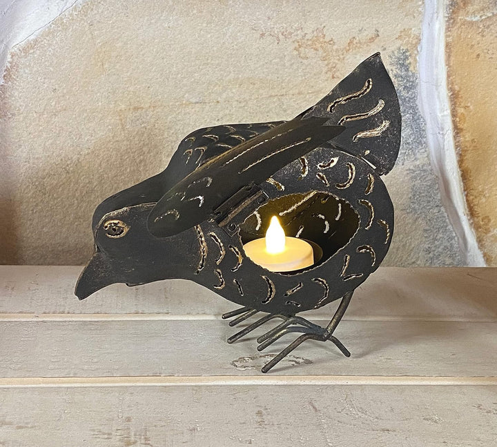 DanDiBo Teelichthalter Metall Figur Klein Windlicht Huhn für 1 Teelicht Vogel 19 cm Kerzenständer 93