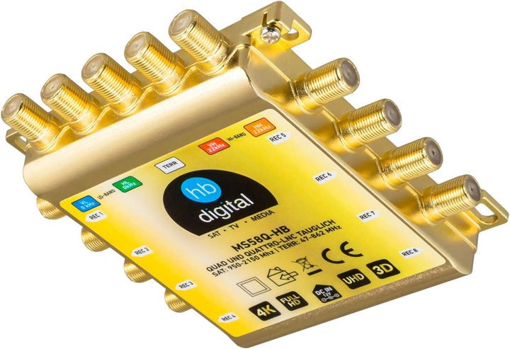 HB-DIGITAL DVB-S/S2 Multischalter 5/8 | Multiswitch Verteiler für 1 SAT, 8 Teilnehmer Satelliten Rec
