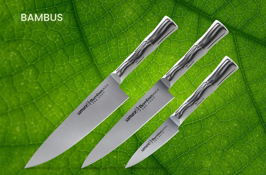 SAMURA Profi Messer Geschenk Set Ultra-scharf, aus japanisch AUS 8 Edelstahl, 18 cm Klinge, Stahl Ha