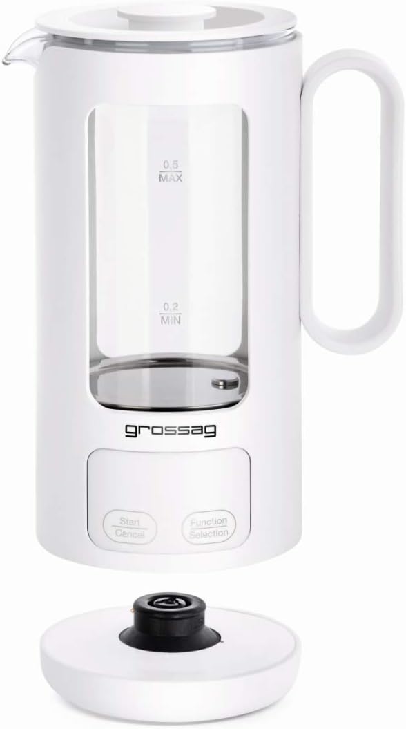 grossag Glas-Wasserkocher WK 8.00 mit Glas-Topf 0,5 Liter, BPA frei für Tee und Babynahrung White, W