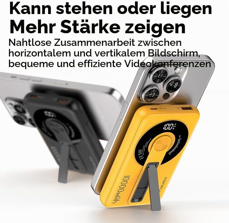 KONFULON Powerbank für Magsafe 10000mAh, 15W Qi Wireless &amp; 22.5W USB-C Fast Charging, Ultra-Kompakt