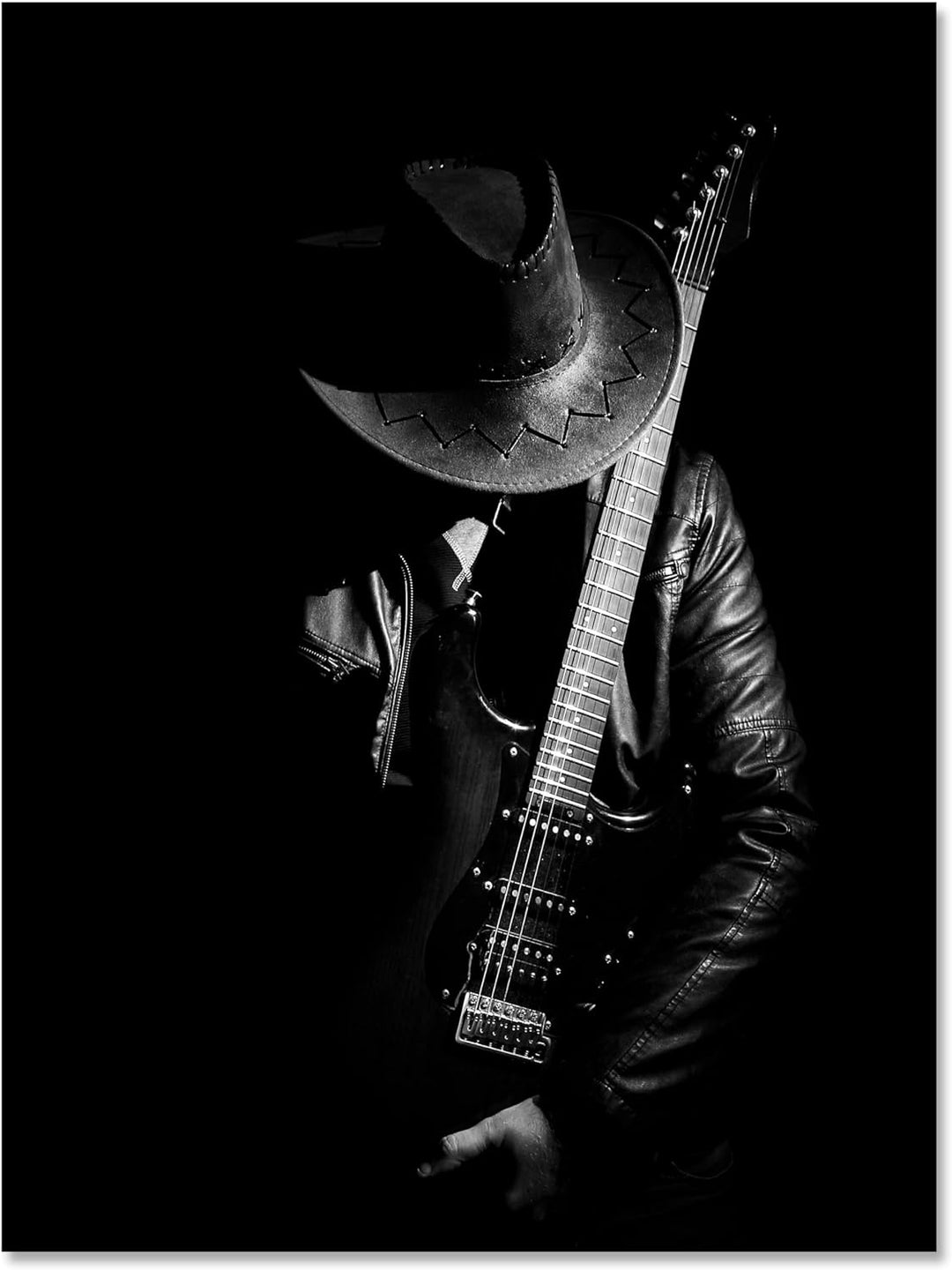 wandmotiv24 Leinwandbild Schwarz-Weiss, 80x60cm, Hochformat, Gitarre, Deko, Bilder auf Leinwand, Wan