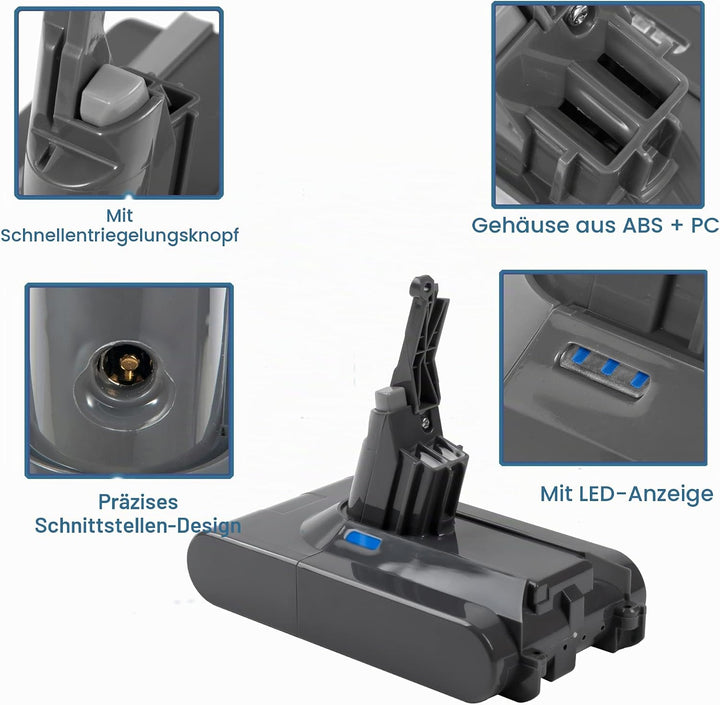 VOLT1799 V8 Akku 21,6V 4000mAh Li-ion Ersatzakku für Dyson V8 SV10 akku,Kompatibel mit Dyson V8 Abso