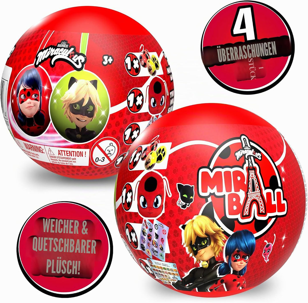 Miraculous Ladybug, Sammelspielzeug Kapsel 4-1, 3er-Set, Miraball Überraschung: Ausdehnbares Kwami-P
