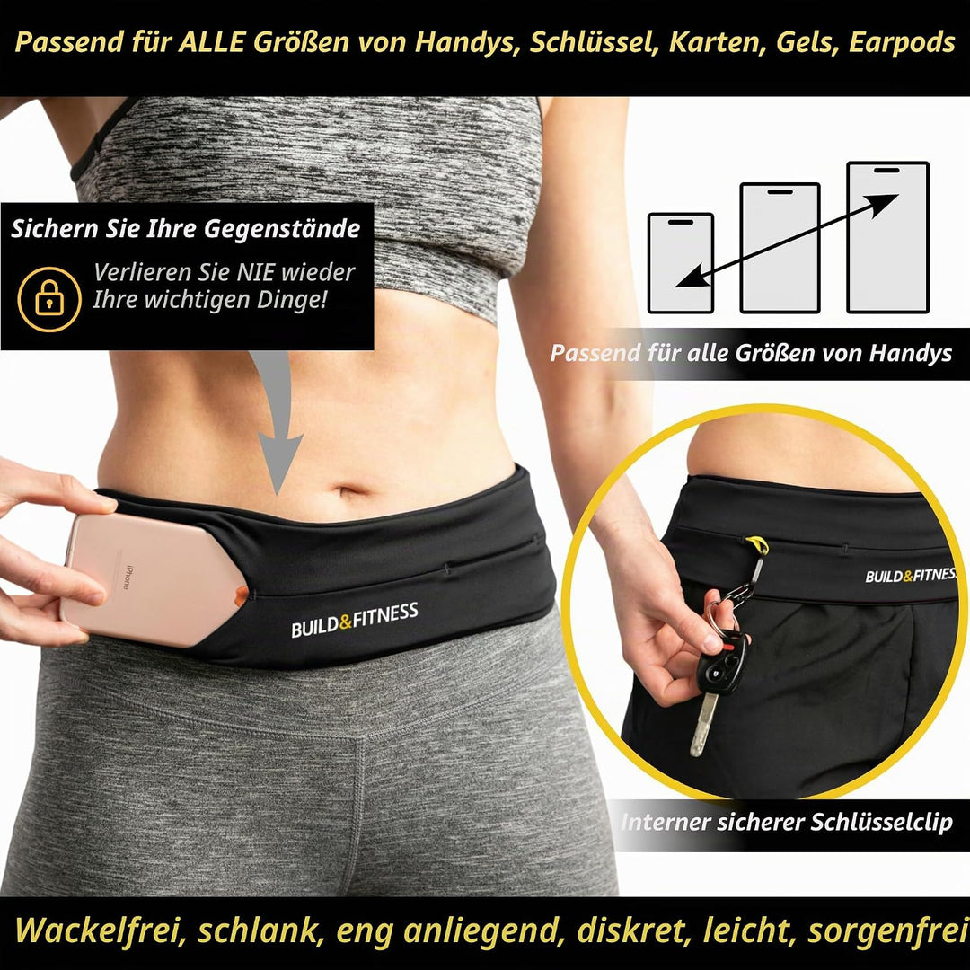 Build &amp; Fitness Lauf Gürtel Damen und Herren, Flip-Taille Gürteltasche, Schlüsselclip - Handytasche