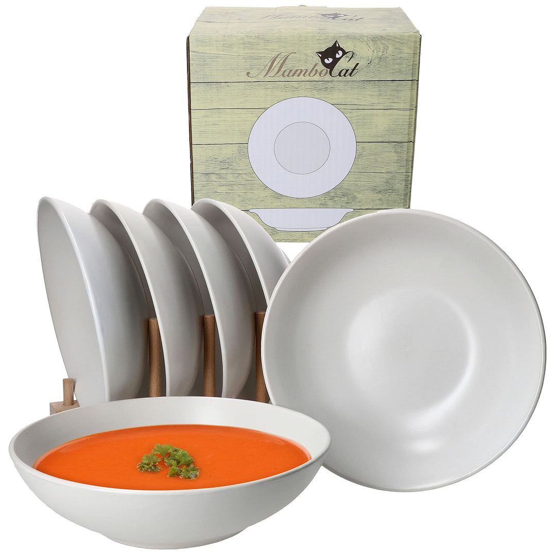MamboCat White Biata 6x Suppen-Teller I Steingut-Geschirr matt-weiss für 6 Personen - zeitlos-elegan