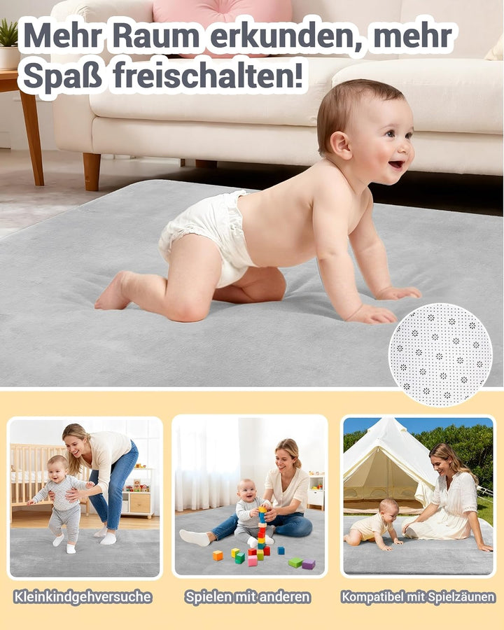 Dicke Krabbelmatte Baby 150×180×3cm,Schaumfüllung Teppich Spielmatte Baby,Rutschfester Unterseite&amp;We