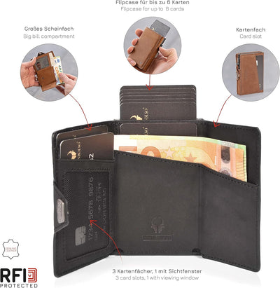 DONBOLSO Wallet Flip Slim mit Flipcase Leder Geldbeutel mit RFID Schutz Schmale Geldbörse mit Platz