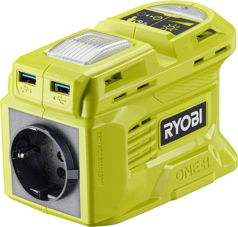 RYOBI 18 V ONE+ Akku-Wechselrichter RY18BI150B-0 (2. Gen., Solarmodulkompatibel, 150 Watt, ohne Akku