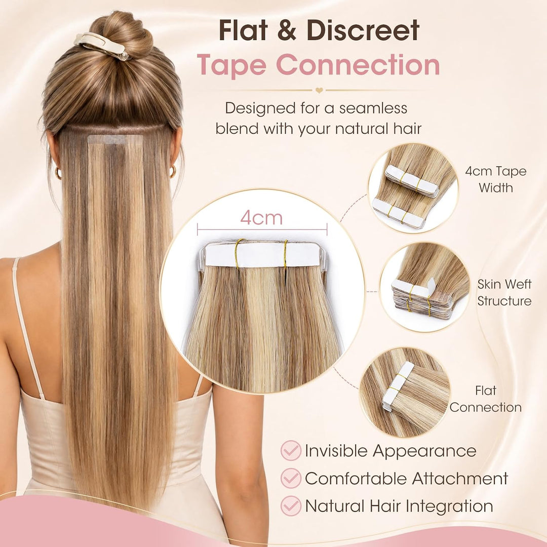 Silk-co Tape Extensions Echthaar 30g, leicht Version Tape in Extensions Echthaar 20pcs, Remy Invisib