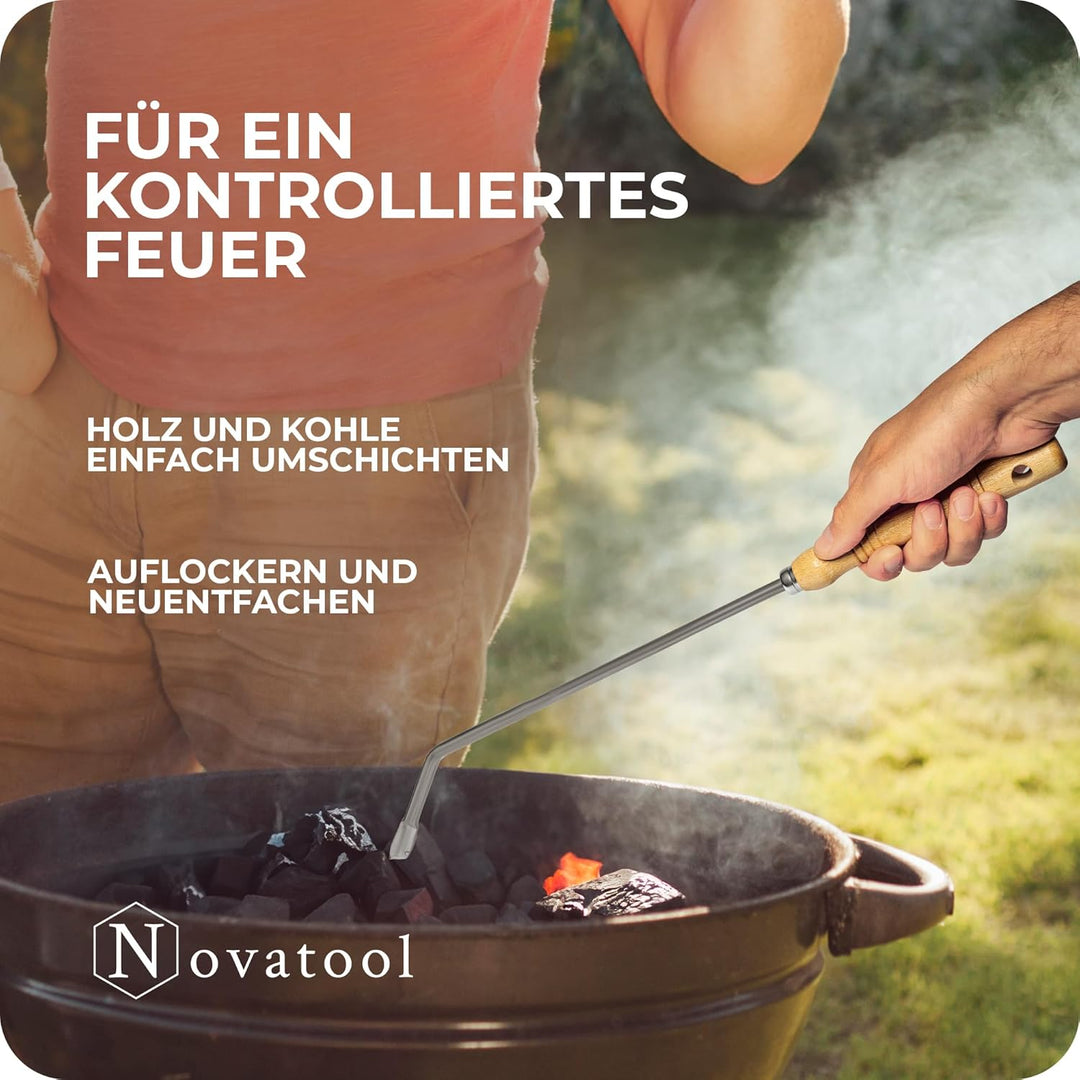 Kaminzubehör Set aus Stocheisen Aschenkratzer Feuerhaken mit Holzgriff Kaminbesteck Schüreisen Schür