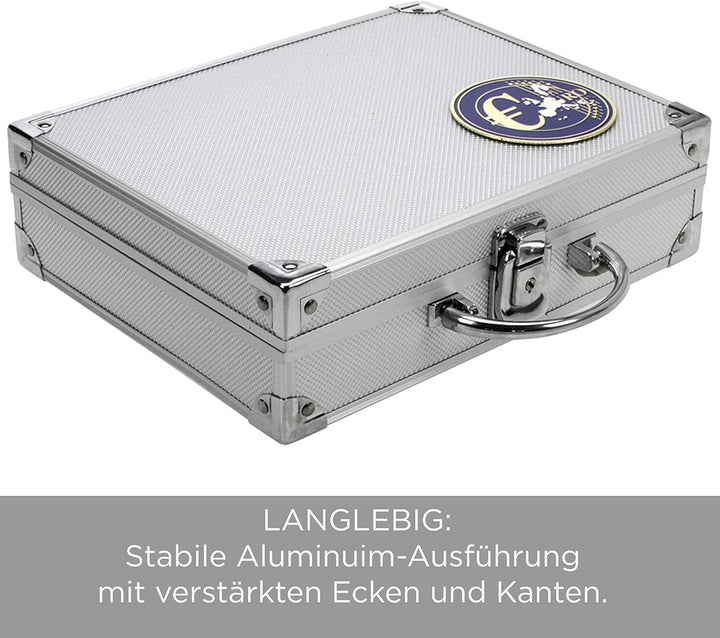 SAFE 177 ALU Münzkoffer mit 6 Tableaus 6340 für 30 komplette Eurocoins Set 1 Cent – 2 Euro