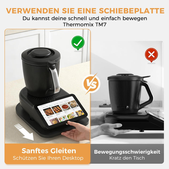 Gleitbrett TM7 für Thermomix, Brett für Thermomix mit 360° Rollen Gummifüssen, Bambus TM7 Gleitbrett