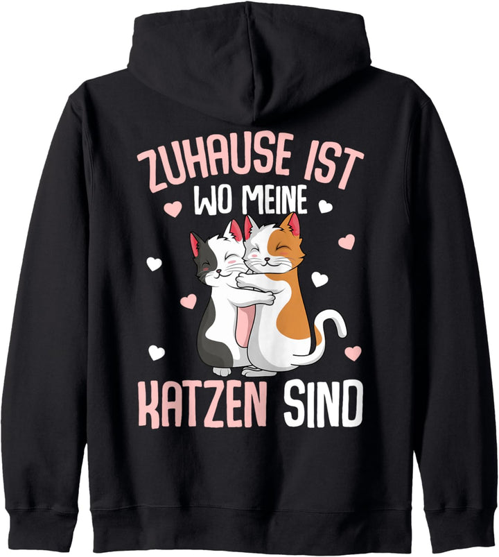 Zuhause ist wo meine Katzen sind Katze Mädchen Damen Kapuzenjacke