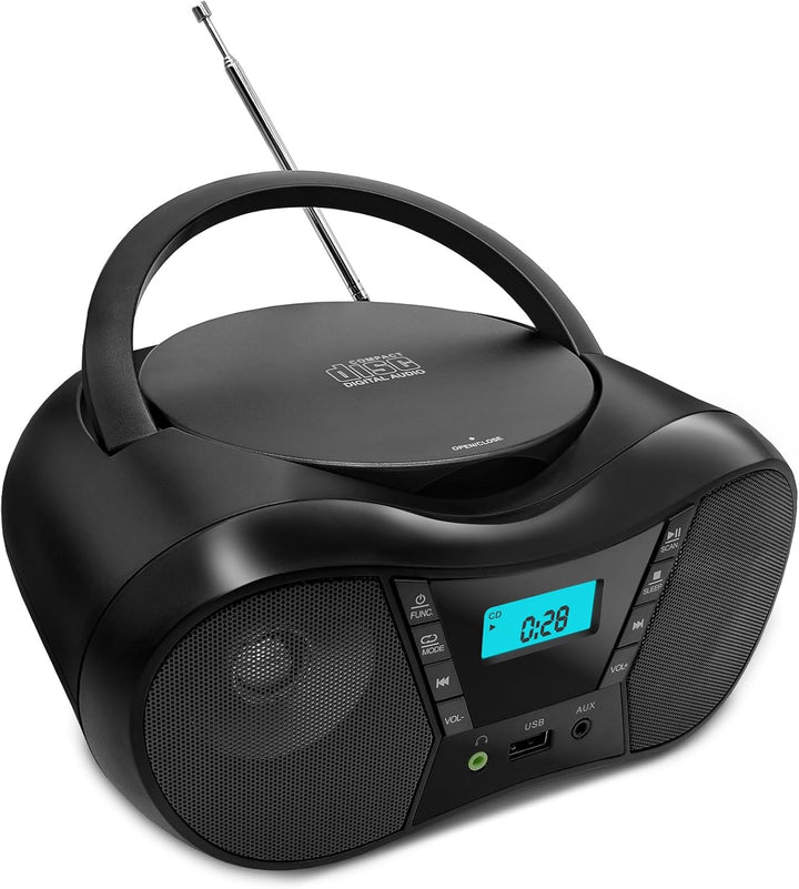 Tragbarer CD-Player Boombox mit FM-Radio, Bluetooth-Lautsprecher, AC/Batteriebetrieben, unterstützt