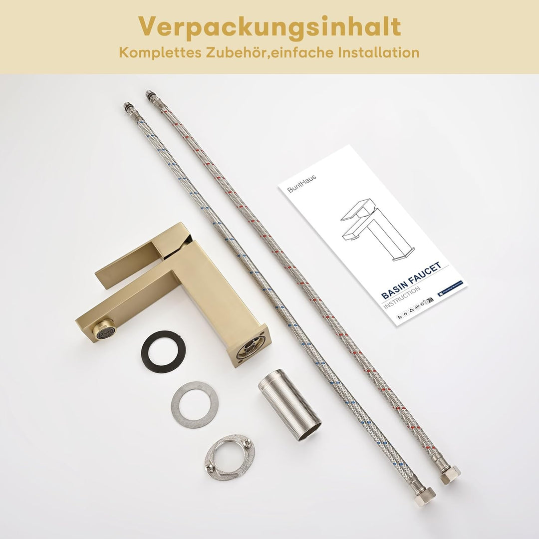 Wasserhahn Bad Gold - Waschtischarmatur Mit Geräuscharmem Keramischem Ventilkern, Mischbatterie Wasc