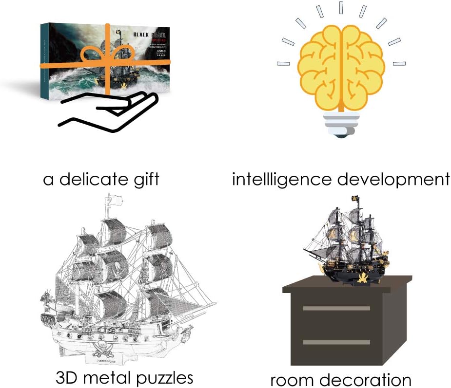 Piececool 3D Puzzle Metall Piratenschiff Black Pearl, 3D Metal Puzzle Segelboot Schiffsset, Modell S