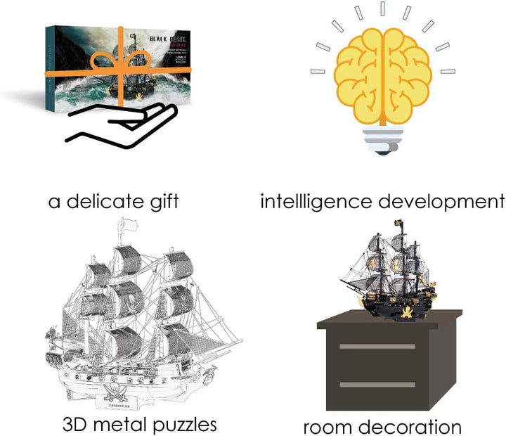 Piececool 3D Puzzle Metall Piratenschiff Black Pearl, 3D Metal Puzzle Segelboot Schiffsset, Modell S