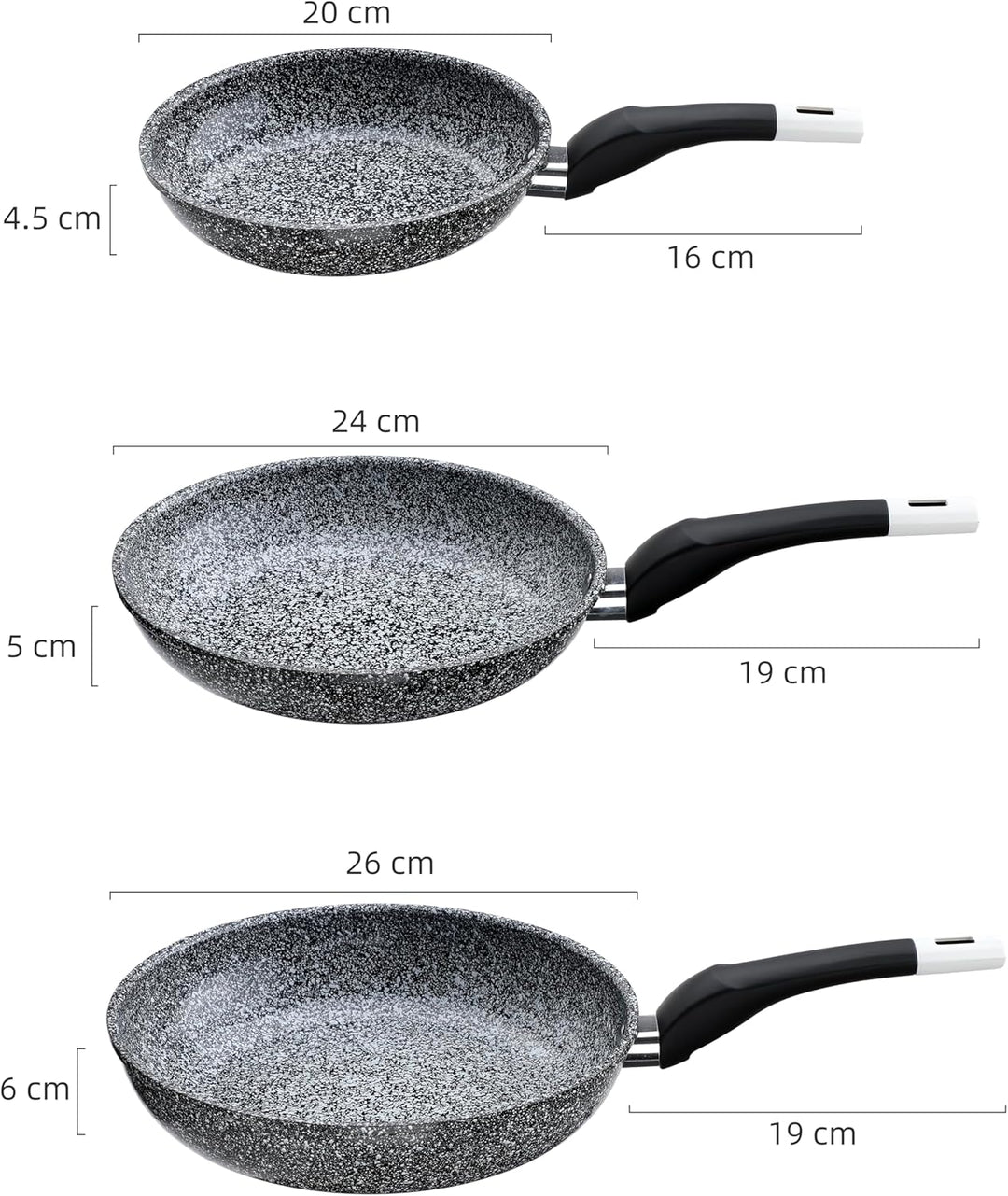 EliteHoff Pfannenset Induktion 3-teilig (20/24/26 cm), Induktionspfannen-Set, Aluminiumguss mit Anti