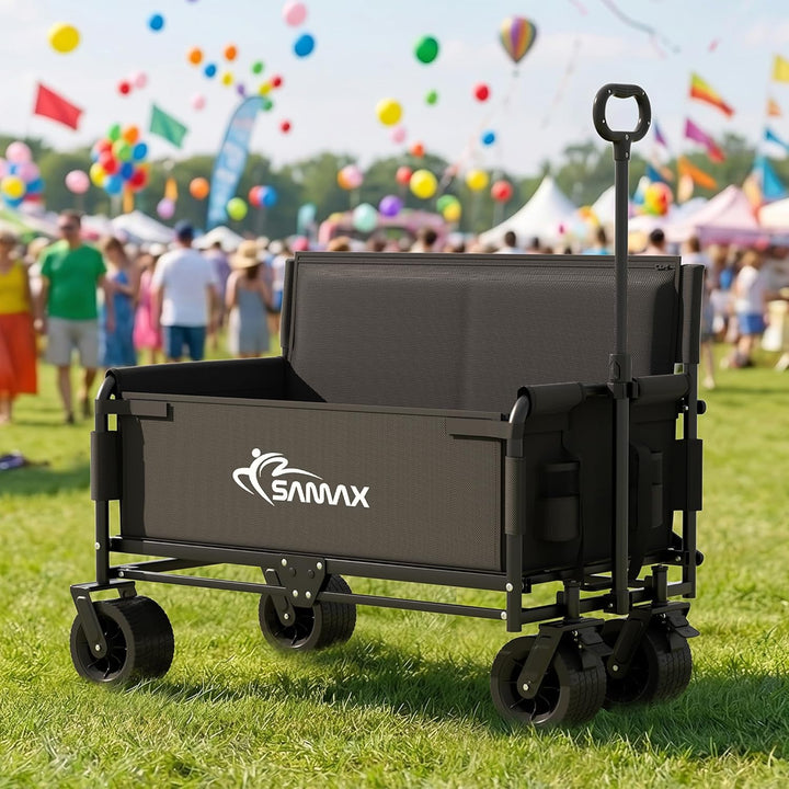 SAMAX Bollerwagen bis 200kg - 2in1 mit Bank - Faltbarer Handwagen Gartenwagen Strandwagen - Klappbar