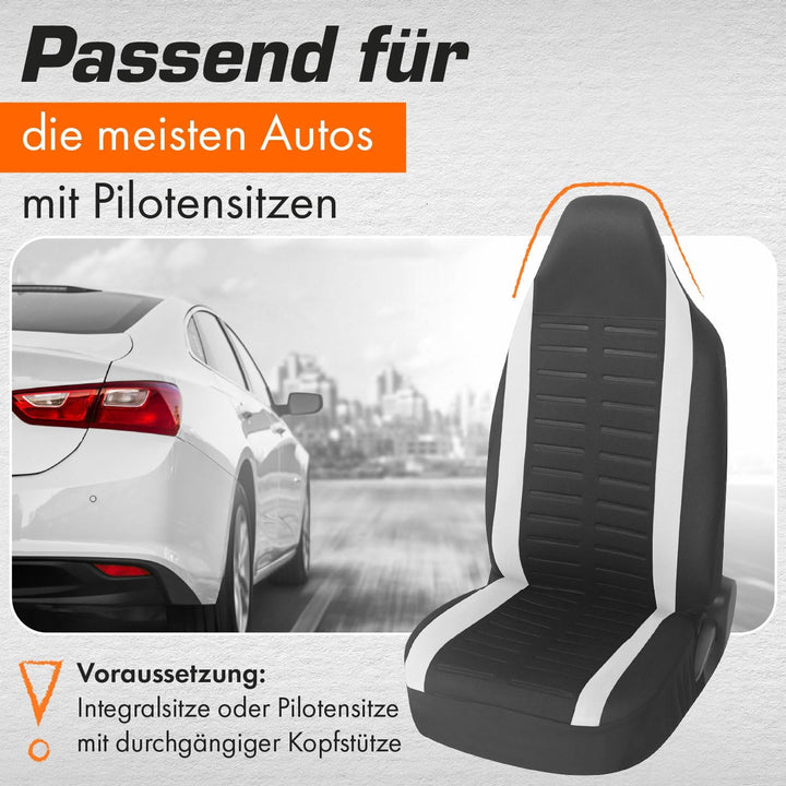 Upgrade4cars Autositzbezüge Set für Pilotensitze | Autositzbezug Komplettset in Weiss | Autoschonbez
