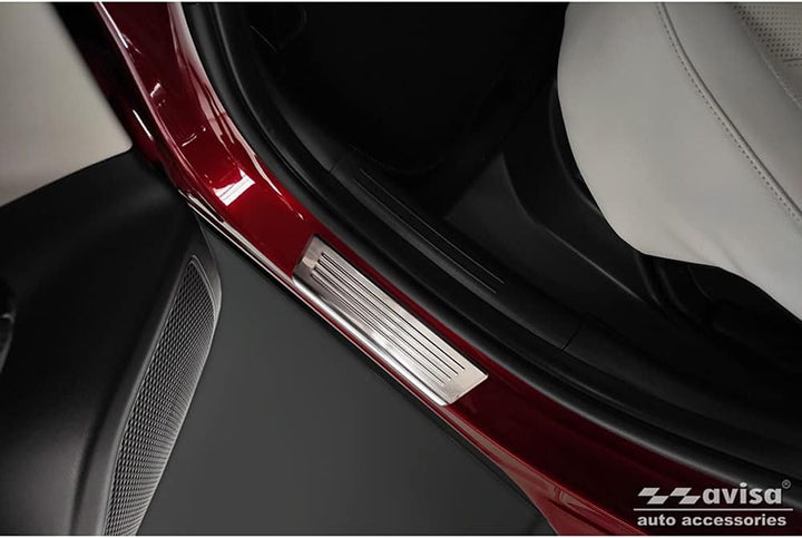 Avisa INOX Door sill Protectors Compatible with Hyundai Tucson (NX4E) 2020- 'Lines' - 2-Pieces (Rear