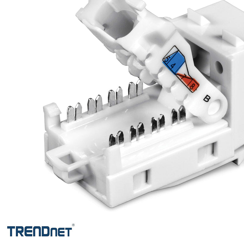 TRENDnet Kat6 Keystone Jack – 50er-Pack, 90° Winkelanschlussdesign, Farbcodierte Beschriftung für di