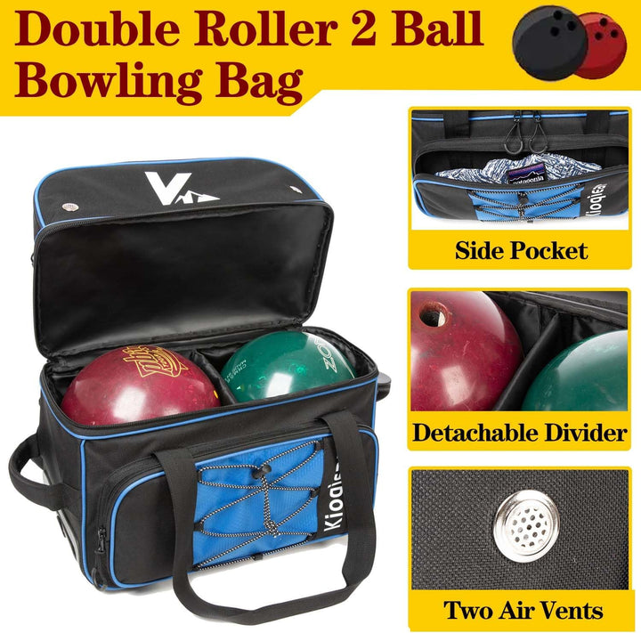 Kioqiear Bowlingtasche mit 2 Rollen und grossem separatem Schuhfach und übergrosser Zubehörtasche, 9