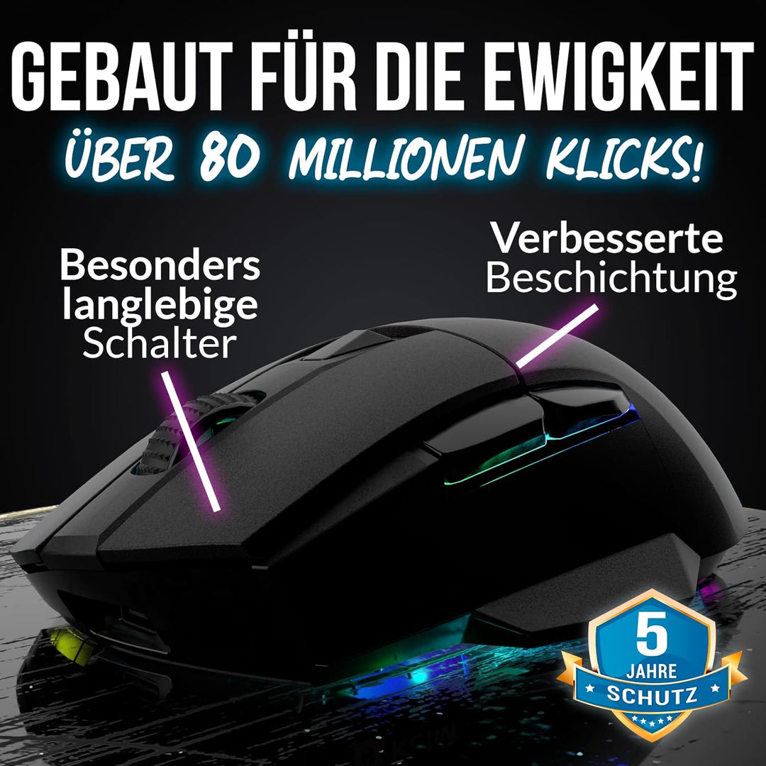 KLIM Blaze X RGB + NEU 2023 + Wiederaufladbare kabellose Gaming-Maus mit Ladestation + Langlebiger A