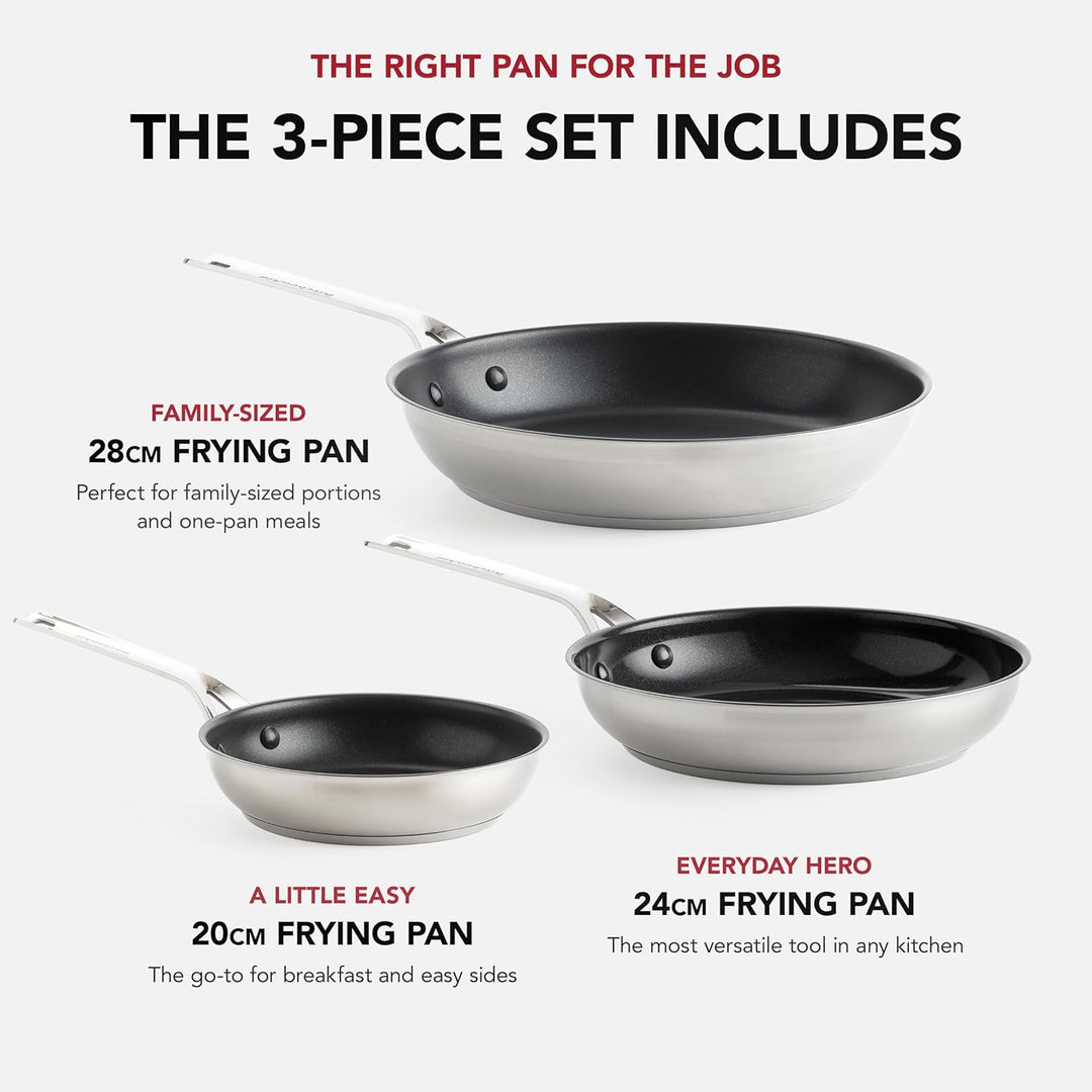 KitchenAid Stainless Steel 20cm, 24cm &amp; 28cm Bratpfannen-Set, PFAS-Freie Gesunde Keramische Antihaft