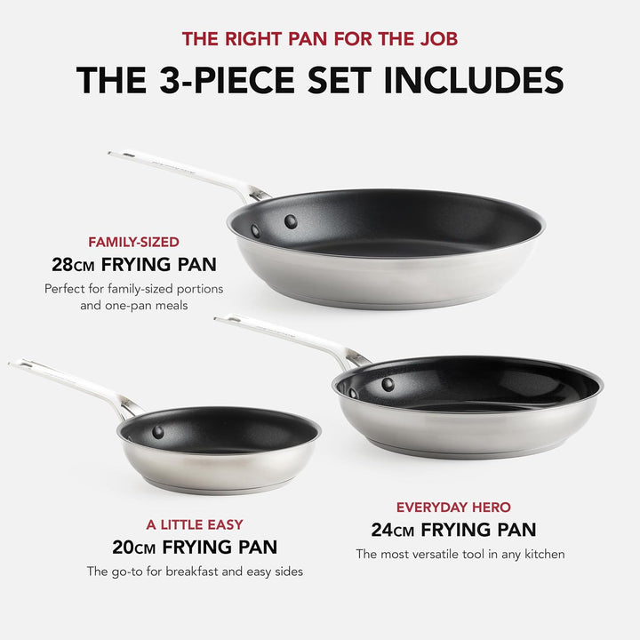 KitchenAid Stainless Steel 20cm, 24cm &amp; 28cm Bratpfannen-Set, PFAS-Freie Gesunde Keramische Antihaft