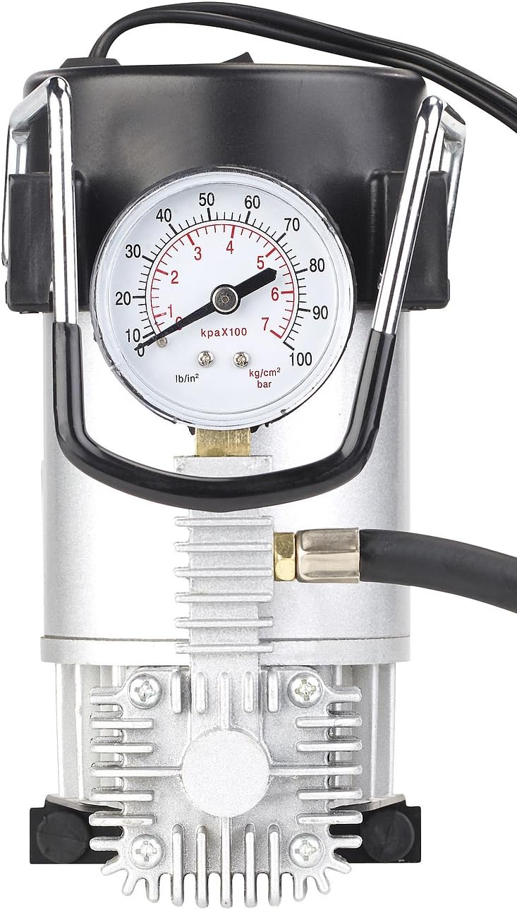 Lescars Minikompressor: Mini-Luft-Kompressor mit Manometer, 12 V, 100 psi, 168 Watt, 3 Adapter (Komp