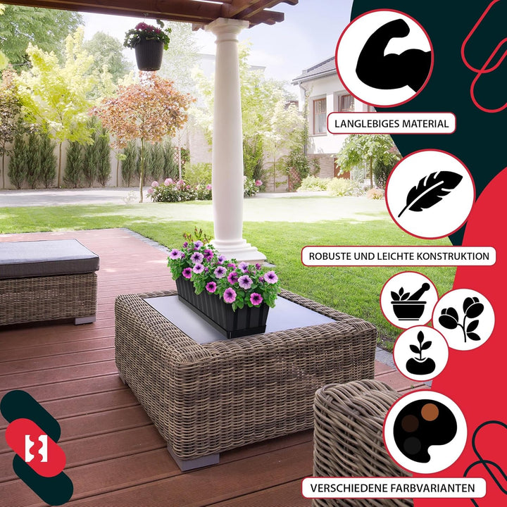 KOTARBAU® 4er Set Blumenkasten - Blumentopf für Balkon - 50 x 18 x 14 cm - Anthrazit - Balkonkasten