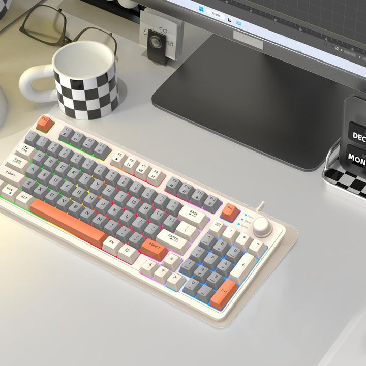 Lancoon Verkabelte Mechanische Gaming Tastatur mit 94 Tasten 3 Farbig Gemischte Tastenkappen Kühler