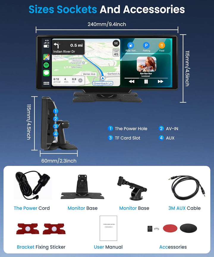 CarPlay & Android Auto Wireless, tragbares Podofo-Radio (10,26 Zoll) mit IPS-Touchscreen, unterstütz