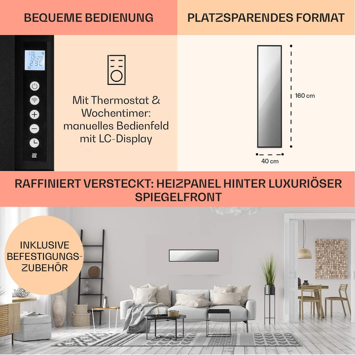 Klarstein Infrarotheizung, Infrarot Spiegelheizung Standgerät, Infrarotheizung mit Thermostat, Heizu