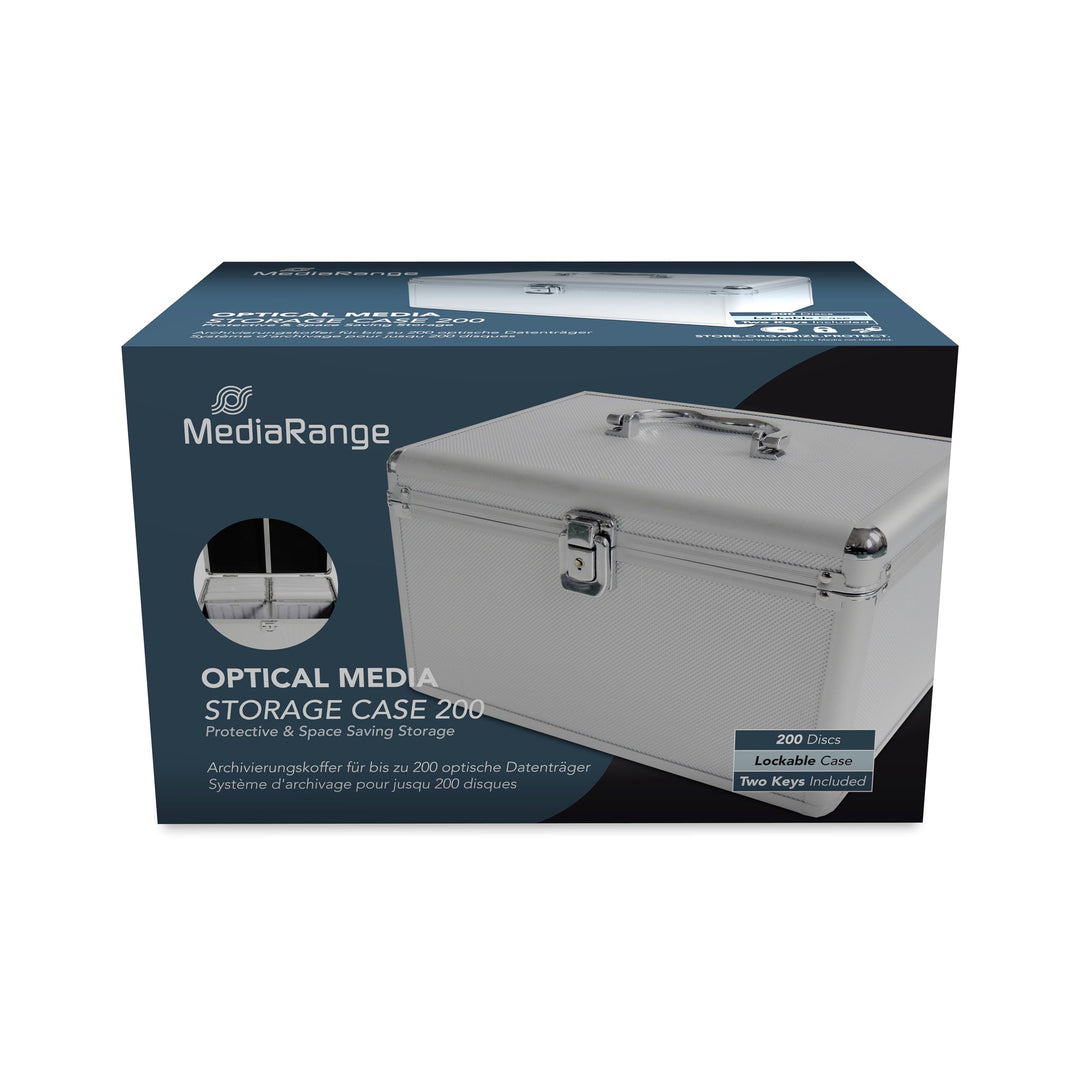 MediaRange Archivierungskoffer für 200 Discs, Aluminium-Optik, mit Einhängetaschen, silber, 18cm Sin