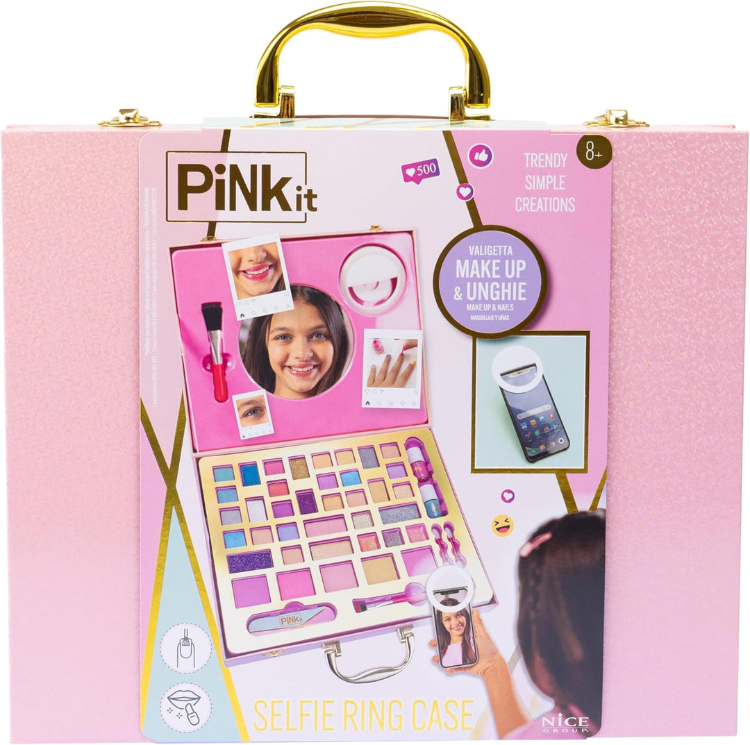 Nice Group - Pink it Selfie Ring Suitcase, 1 Koffer Schminkset mit Spiegel und Leuchtring für Selfie
