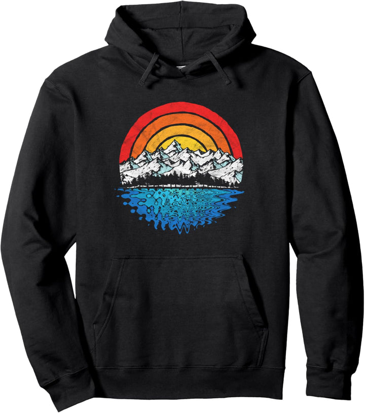 Retro Mountain, Trees & Lake Vintage Nature Pullover Hoodie