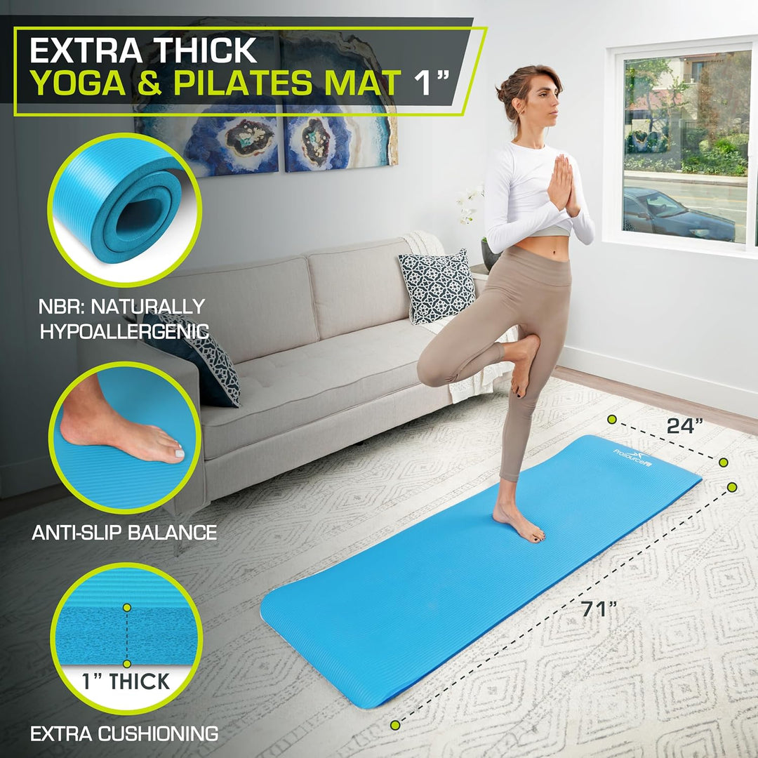 ProsourceFit Extra Thick Yoga and Pilates Mat 1" Aqua, 1" Aqua