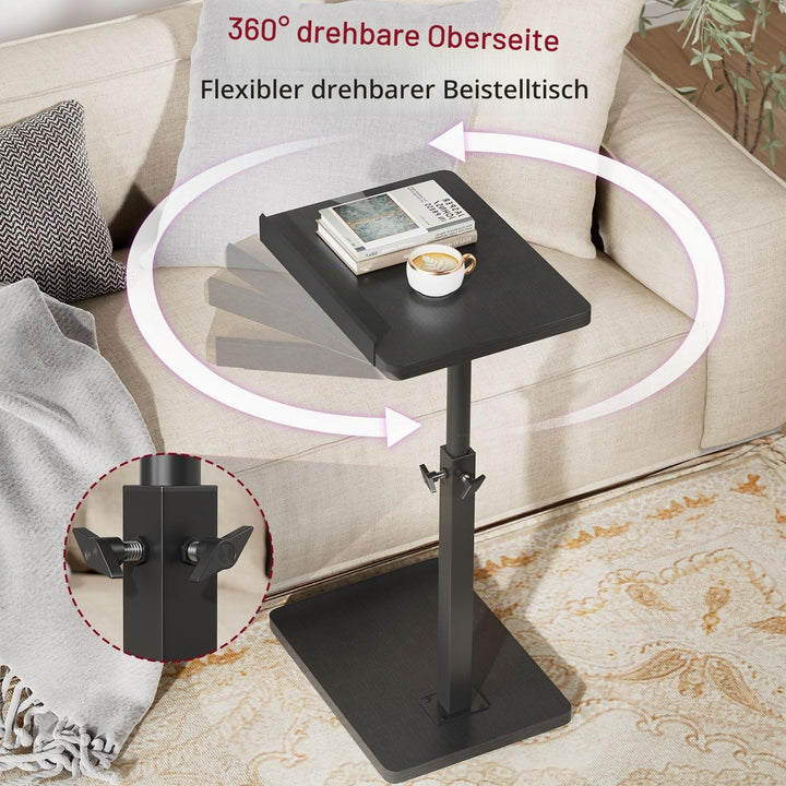IBUYKE Beistelltisch C Form, 360° Rotierbarer/Höhenverstellbar/Flip Sofatisch, für Telefon/Tablet/La