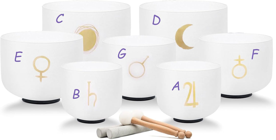 Hye-eun Planetarisch 432hz Kristall Klangschalen Set, 7-12 Zoll Klangschale 7er Set Crystal Singing