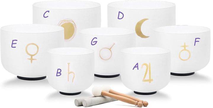 Hye-eun Planetarisch 432hz Kristall Klangschalen Set, 7-12 Zoll Klangschale 7er Set Crystal Singing