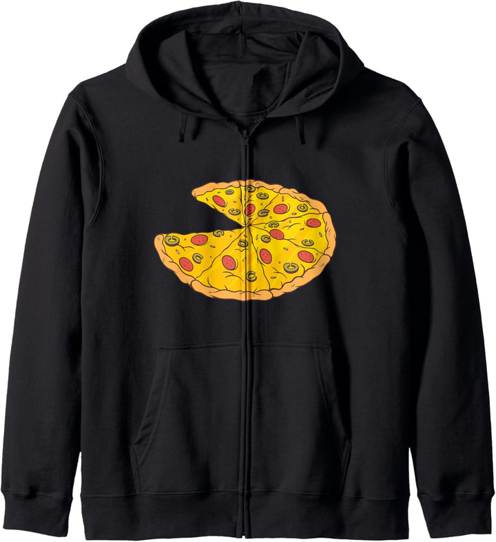 Peperonipizza mit einem fehlenden Stück Kapuzenjacke