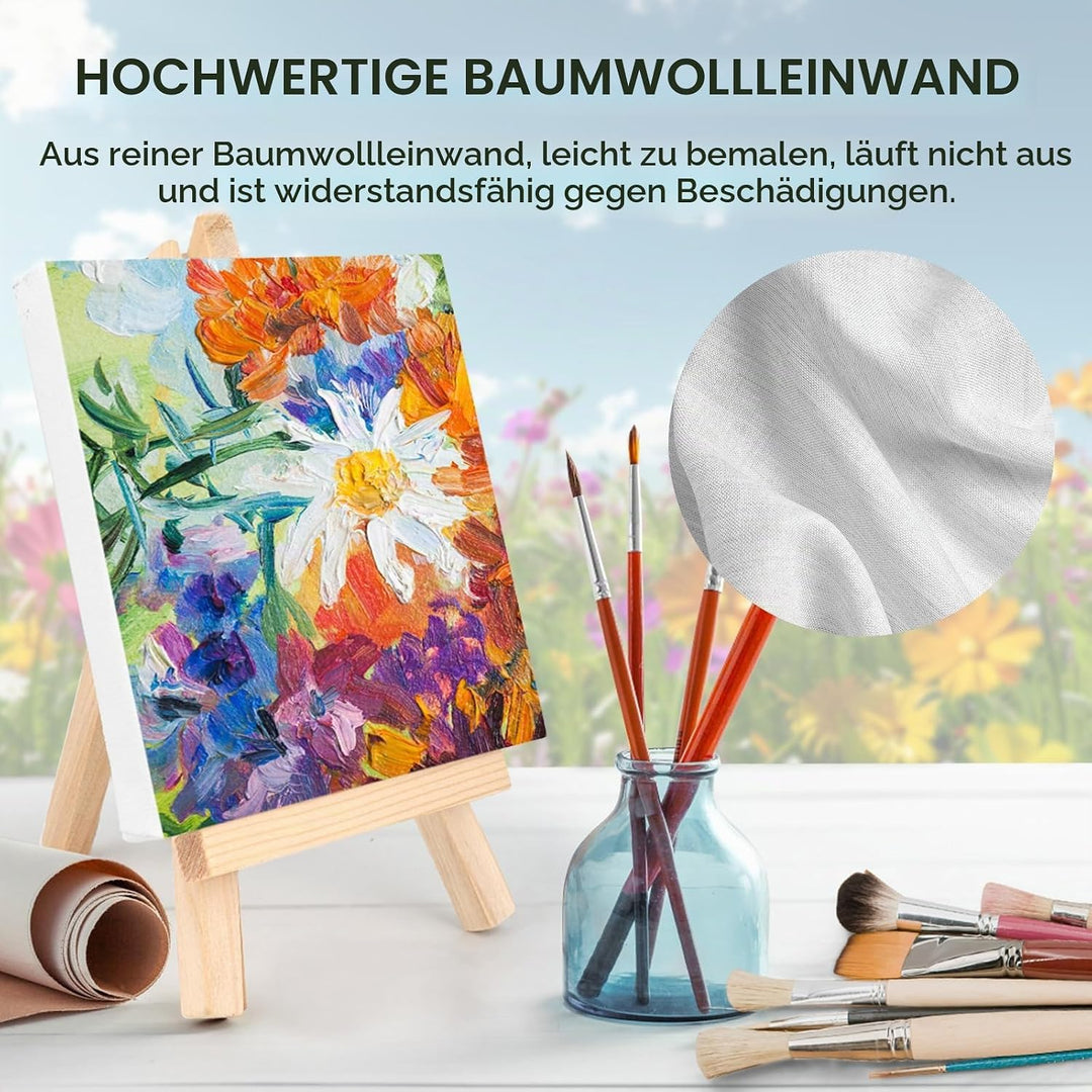 Set mit 12 Mini-Staffeleien, 10 x 10 cm, Mini-Leinwand mit Staffelei von 8 x 15 cm, klappbares Stati