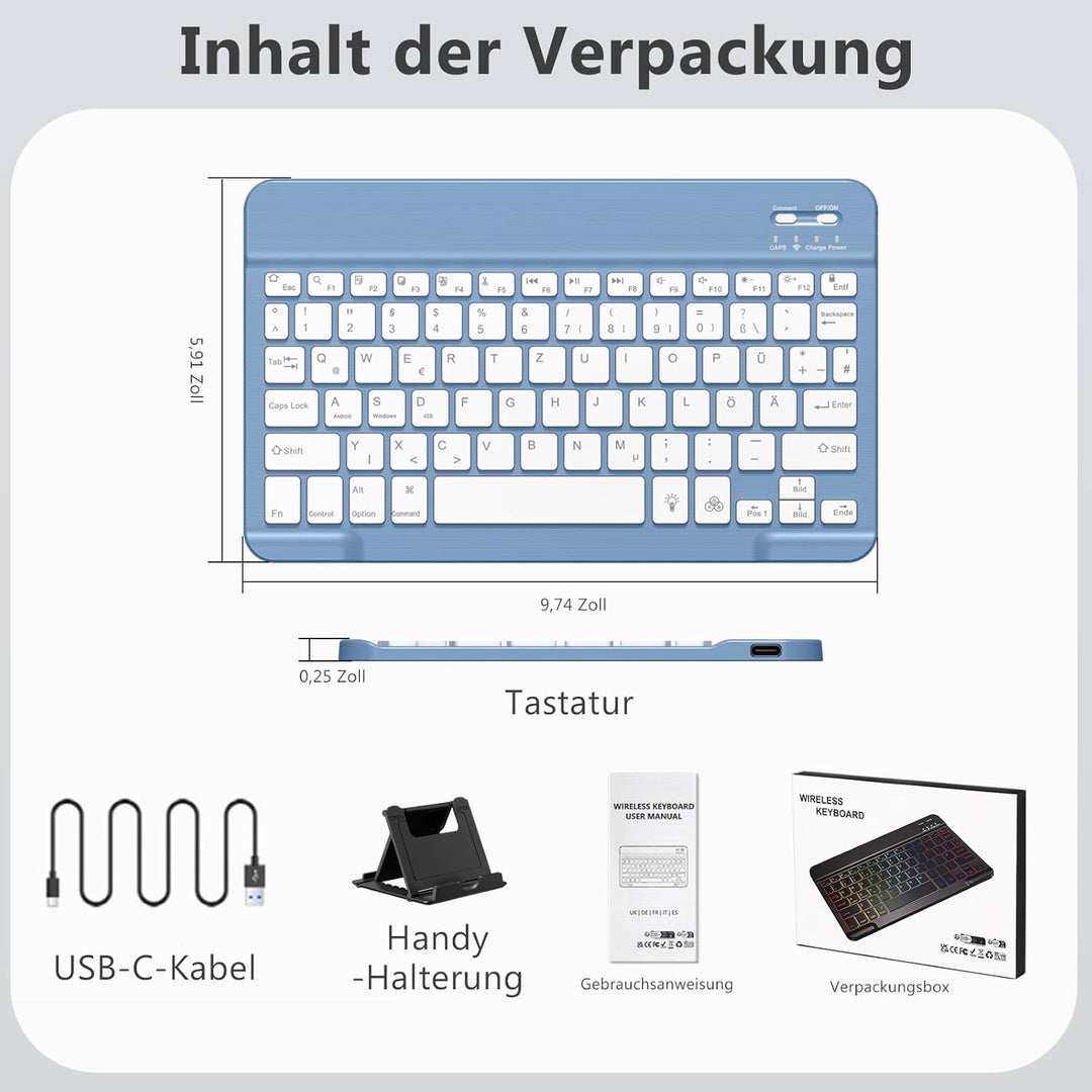 Vobafe Bluetooth Tastatur mit Telefonhalter für iOS/Android/Windows, Kabellose Tablet Tastatur für i