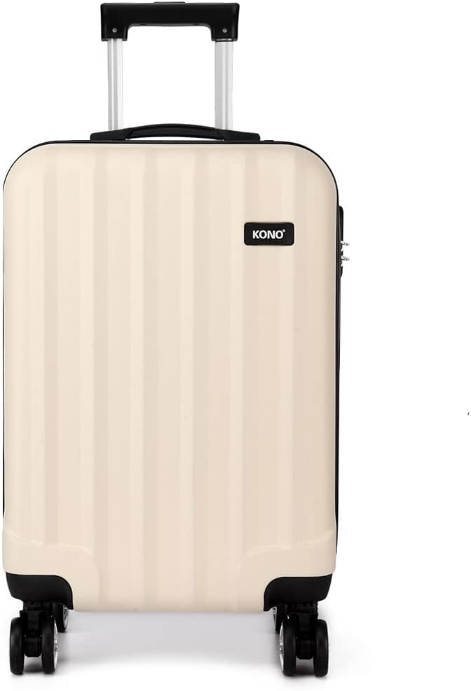 KONO Koffer Trolley Mittelgross Hartschale ABS Reisekoffer Rollkoffer Suitcase (Beige, L) Beige L, B