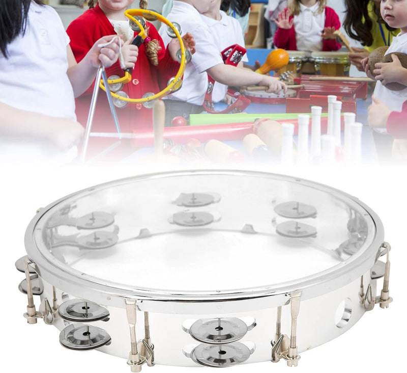 Hand Tambourin für Erwachsene 10 Zoll Doppelreihige Metall Jingles Handmusikalisches Pädagogisches T